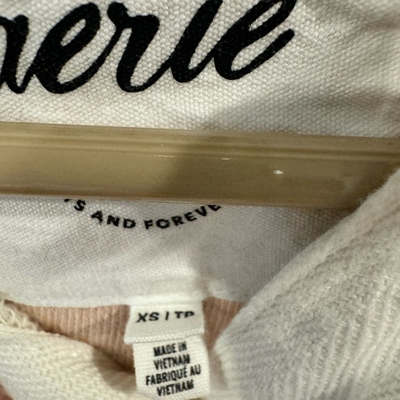 NWOT Aerie Prep Rally Rugby Sweatshirt, Heather Tan & Pink - Picture 2 of 6